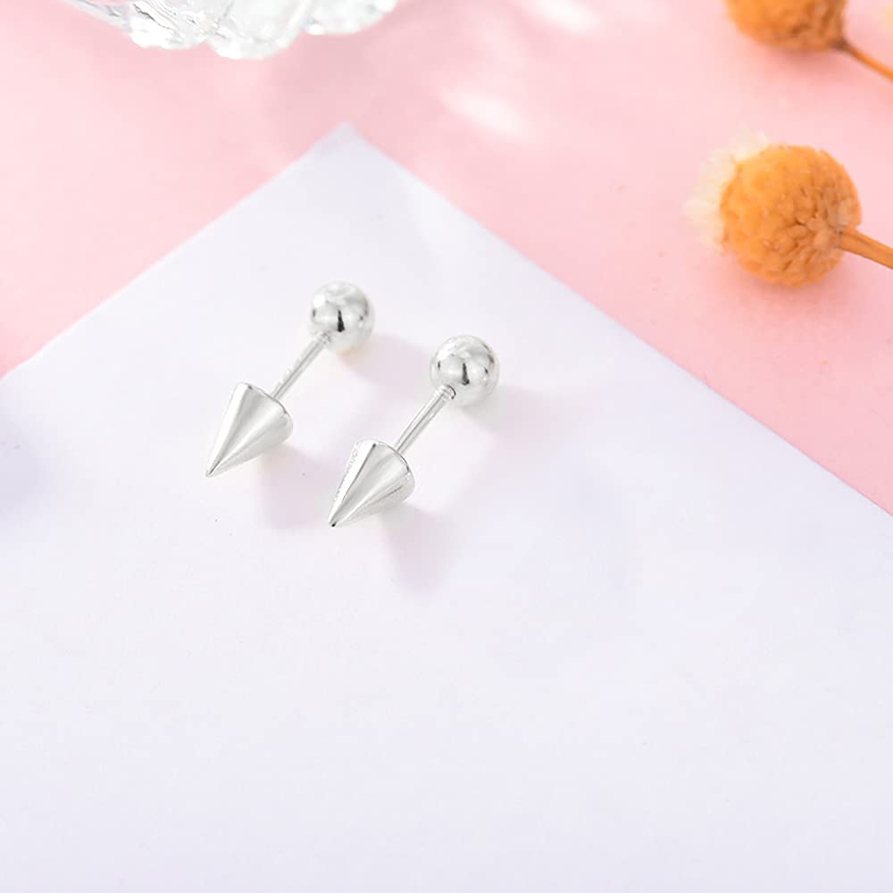 Minimalist Spike Ball Cartilage Stud Earrings for Women Girls 925 Sterling Silver Gold - Toned Small Cone Edgy Tragus Post Studs Barbell Screw Back Piercing Earring Chic Jewelry - QIAO Crystal我的商店QIAO Crystal