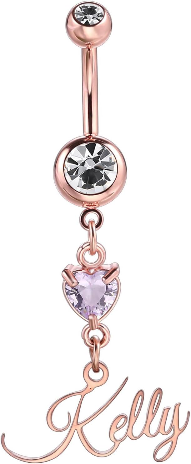 MMXX Custom Belly Ring for Women Personalized Name Initial Belly Button Ring with Heart Birthstone Nameplate Piercing Jewelry Elegant Gift for Birthday Gifts for Girlfriend, Wife - 我的商店我的商店我的商店