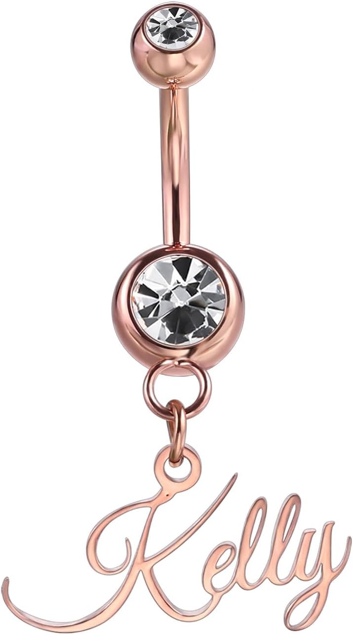 MMXX Custom Belly Ring for Women Personalized Name Initial Belly Button Ring with Heart Birthstone Nameplate Piercing Jewelry Elegant Gift for Birthday Gifts for Girlfriend, Wife - 我的商店我的商店我的商店