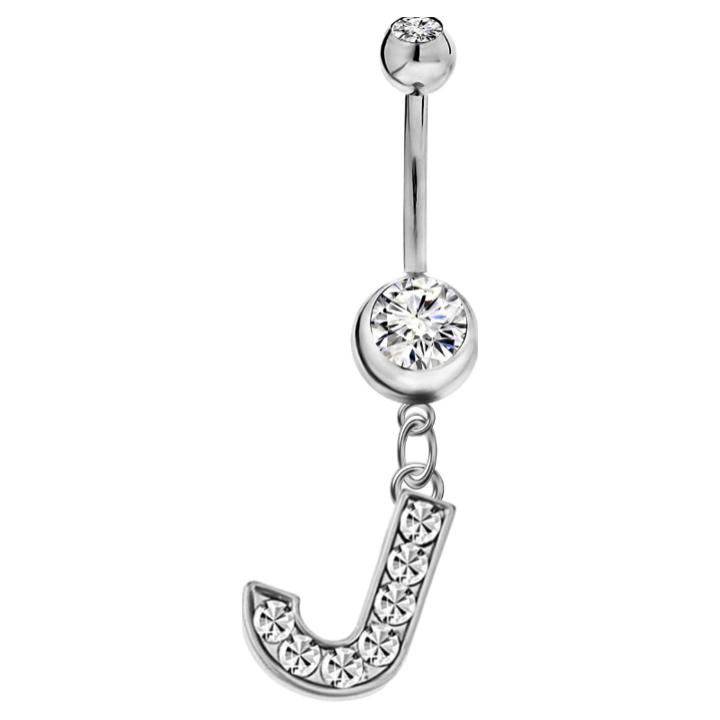 Mothers Day Gifts Initial Dangle Belly Button Rings | Embellished with CZ Crystals in Silver Letters A to Z | Ideal for Navel Piercings Belly Piercings - QIAO Crystal我的商店QIAO Crystal
