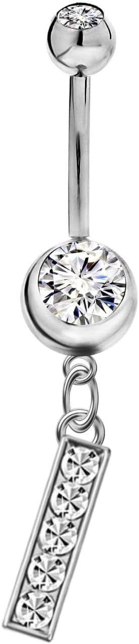 Mothers Day Gifts Initial Dangle Belly Button Rings | Embellished with CZ Crystals in Silver Letters A to Z | Ideal for Navel Piercings Belly Piercings - 我的商店我的商店我的商店