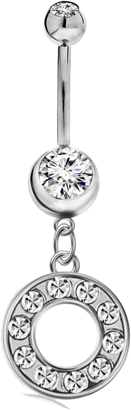 Mothers Day Gifts Initial Dangle Belly Button Rings | Embellished with CZ Crystals in Silver Letters A to Z | Ideal for Navel Piercings Belly Piercings - 我的商店我的商店我的商店