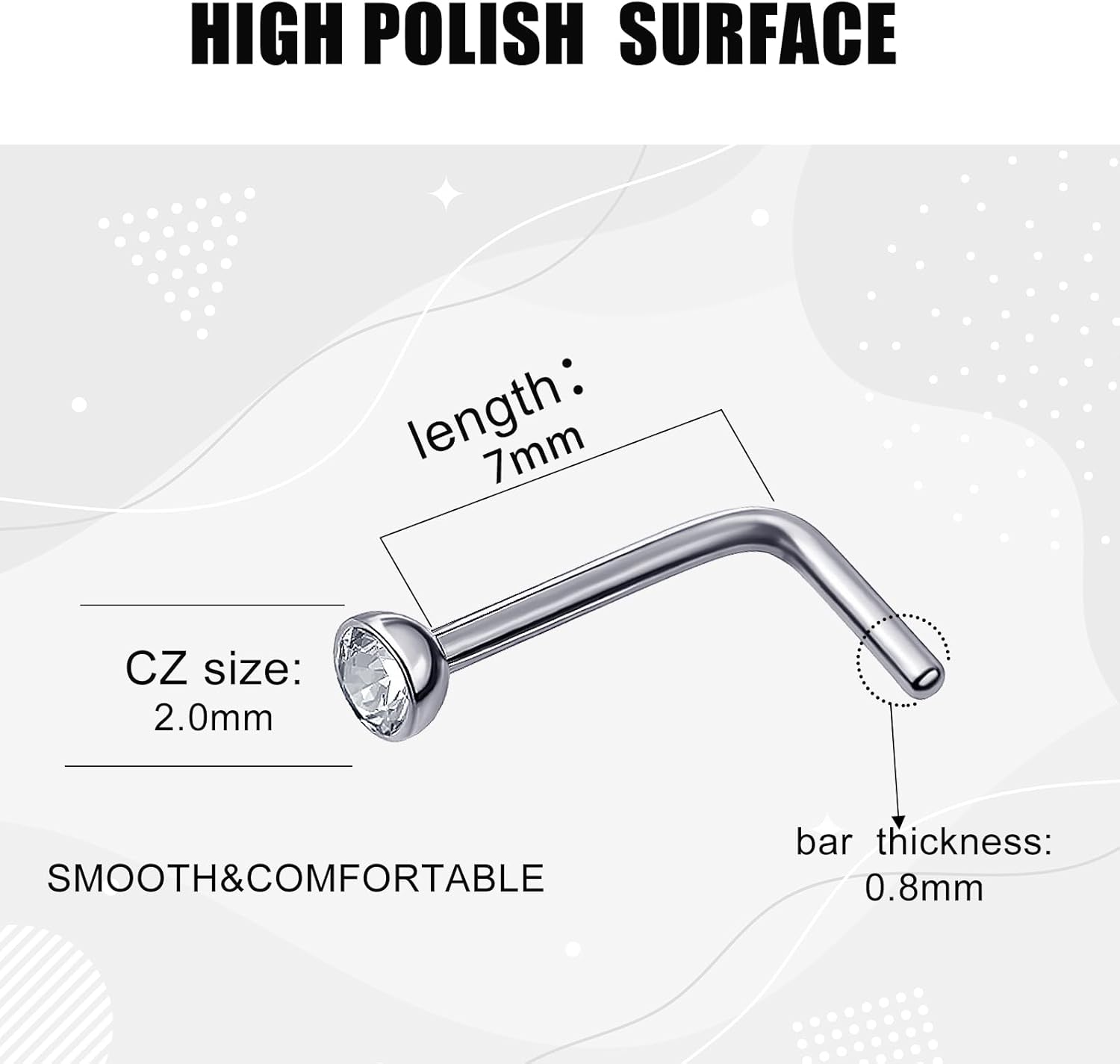 Mudder 20 Pcs Nose Rings Studs L Shaped Stainless Steel Nose Piercings Crystals L Bend Rings Rhinestone Screw Studs Piercing Curved Body Jewelry Ideal Gift for Women Men, 20 Gauge - QIAO CrystalQIAO CrystalQIAO Crystal