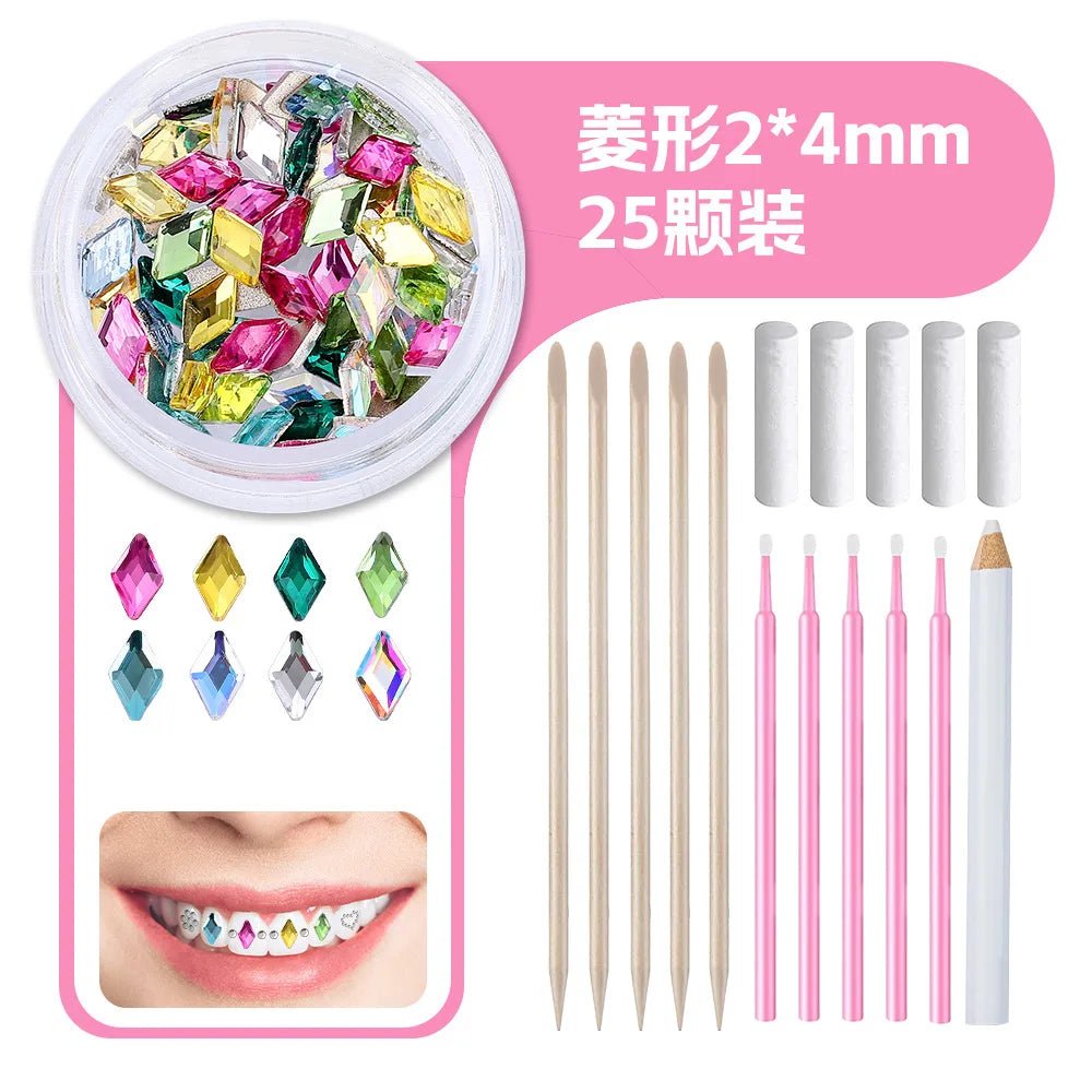 New round box tooth jewelry gemstone set professional glass crystal tooth gemstone set - QIAO CrystalQIAO CrystalQIAO Crystal
