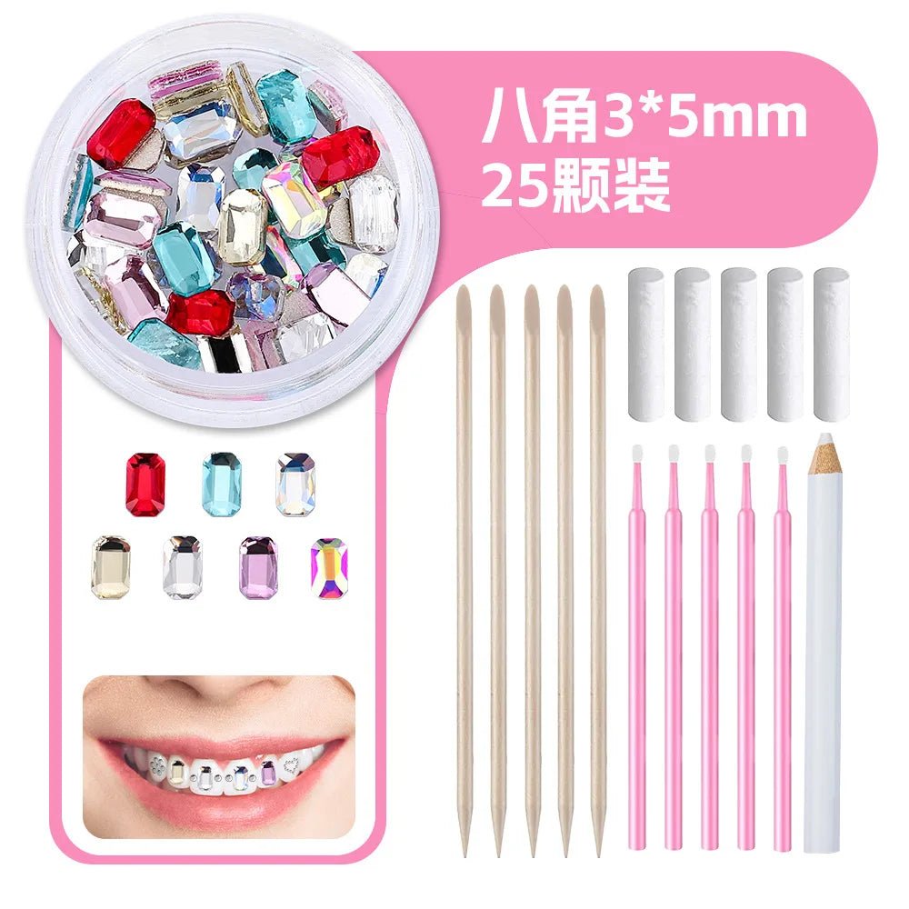 New round box tooth jewelry gemstone set professional glass crystal tooth gemstone set - QIAO CrystalQIAO CrystalQIAO Crystal