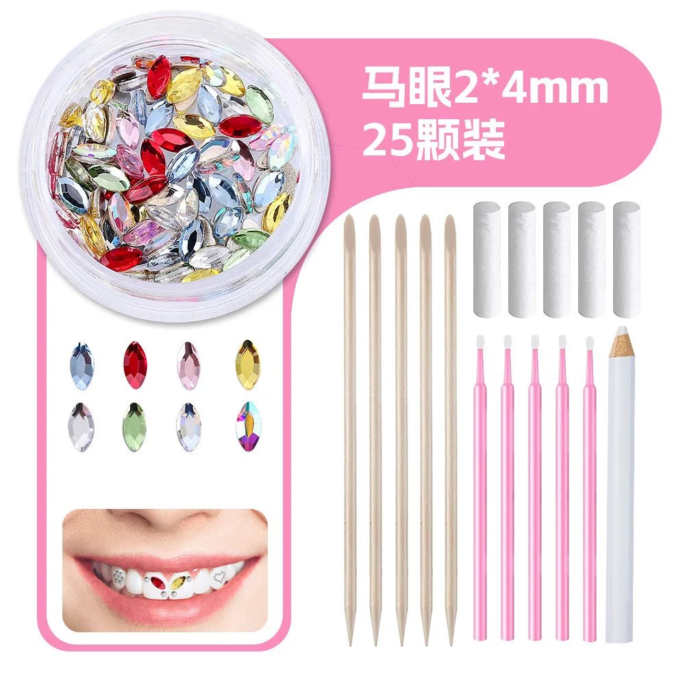 New round box tooth jewelry gemstone set professional glass crystal tooth gemstone set - QIAO CrystalQIAO CrystalQIAO Crystal
