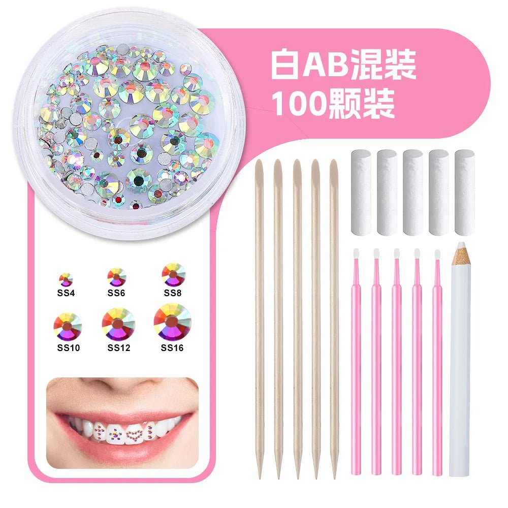 New round box tooth jewelry gemstone set professional glass crystal tooth gemstone set - QIAO CrystalQIAO CrystalQIAO Crystal