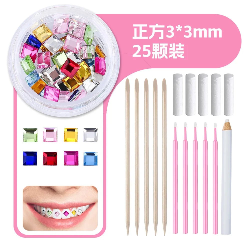 New round box tooth jewelry gemstone set professional glass crystal tooth gemstone set - QIAO CrystalQIAO CrystalQIAO Crystal