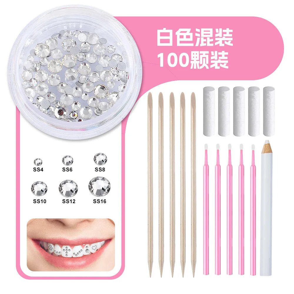 New round box tooth jewelry gemstone set professional glass crystal tooth gemstone set - QIAO CrystalQIAO CrystalQIAO Crystal