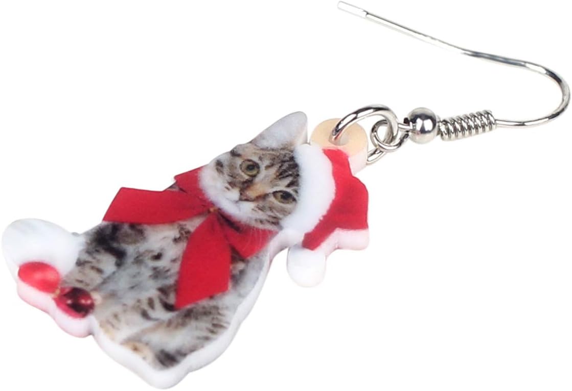 NEWEI Cute Christmas Cat Earrings Dangle Drop for Women Charm Decoration Gifts - QIAO Crystal我的商店QIAO Crystal
