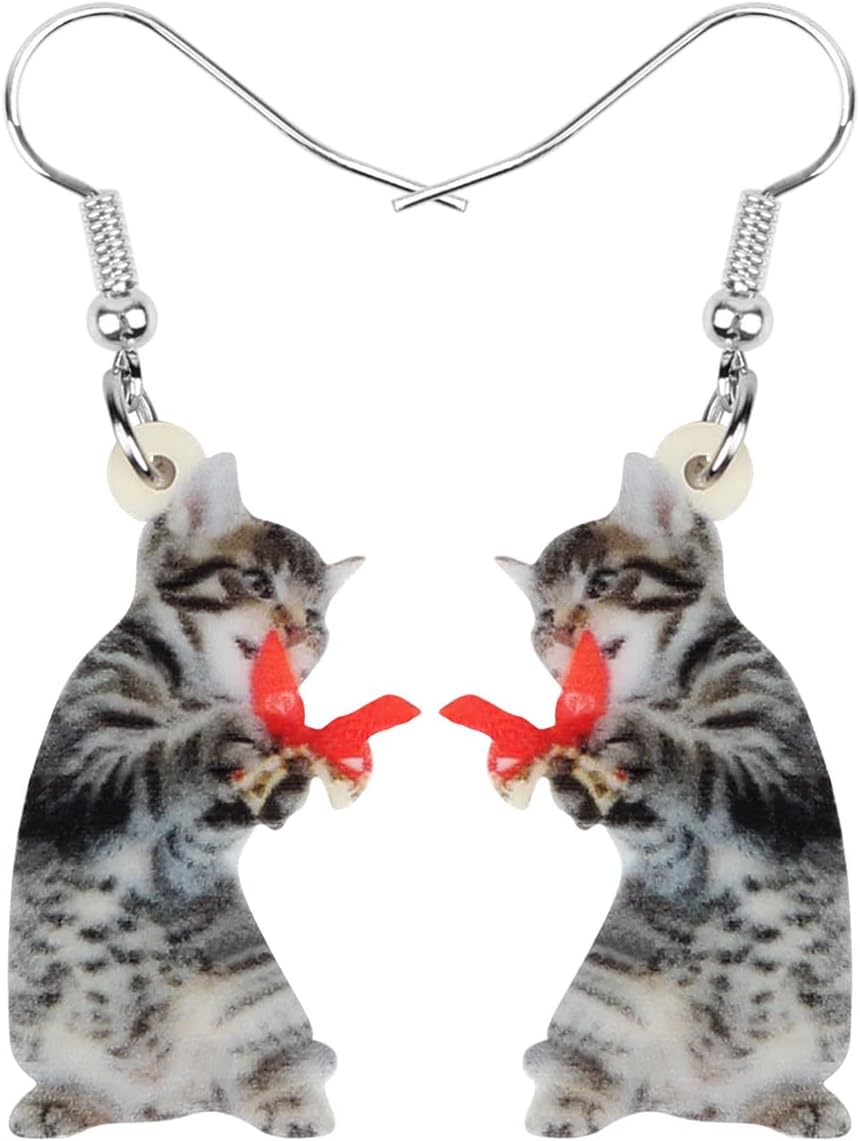 NEWEI Cute Christmas Cat Earrings Dangle Drop for Women Charm Decoration Gifts - QIAO Crystal我的商店QIAO Crystal