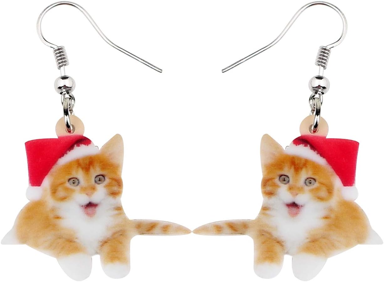 NEWEI Cute Christmas Cat Earrings Dangle Drop for Women Charm Decoration Gifts - QIAO Crystal我的商店QIAO Crystal