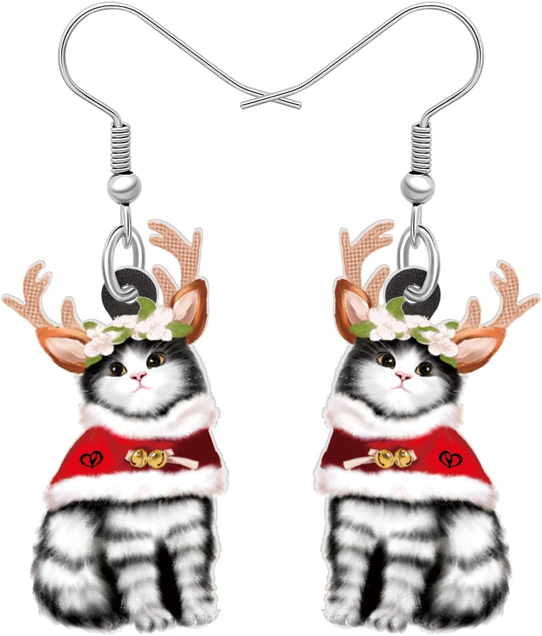NEWEI Cute Christmas Cat Earrings Dangle Drop for Women Charm Decoration Gifts - QIAO Crystal我的商店QIAO Crystal
