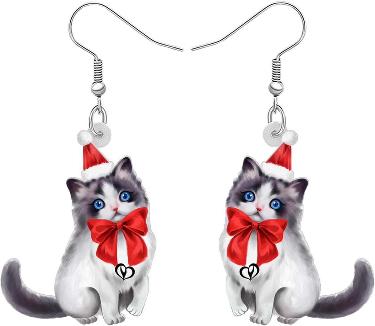 NEWEI Cute Christmas Cat Earrings Dangle Drop for Women Charm Decoration Gifts - QIAO Crystal我的商店QIAO Crystal
