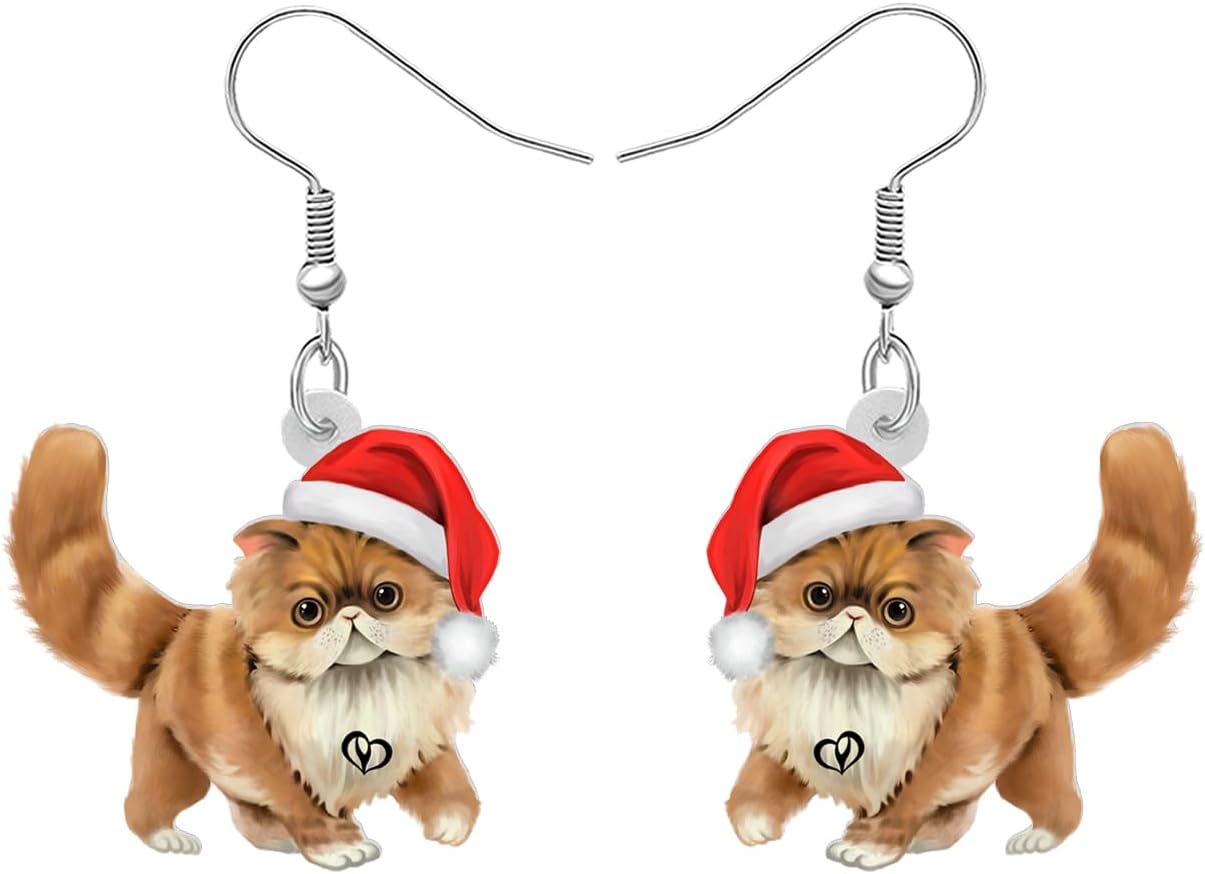 NEWEI Cute Christmas Cat Earrings Dangle Drop for Women Charm Decoration Gifts - QIAO Crystal我的商店QIAO Crystal