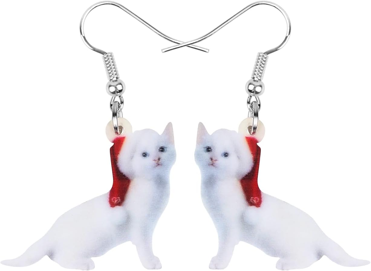 NEWEI Cute Christmas Cat Earrings Dangle Drop for Women Charm Decoration Gifts - QIAO Crystal我的商店QIAO Crystal