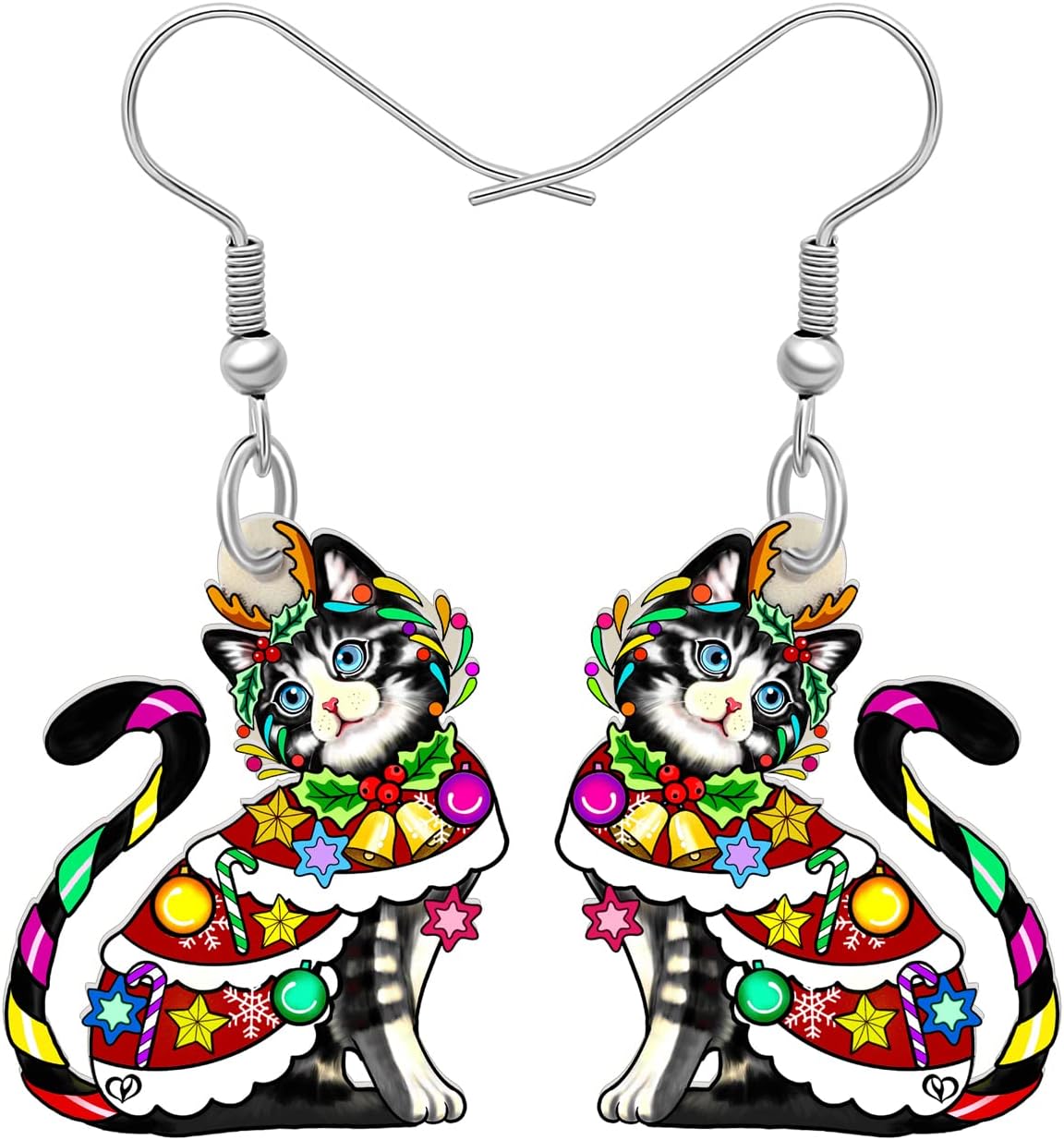 NEWEI Cute Christmas Cat Earrings Dangle Drop for Women Charm Decoration Gifts - QIAO Crystal我的商店QIAO Crystal