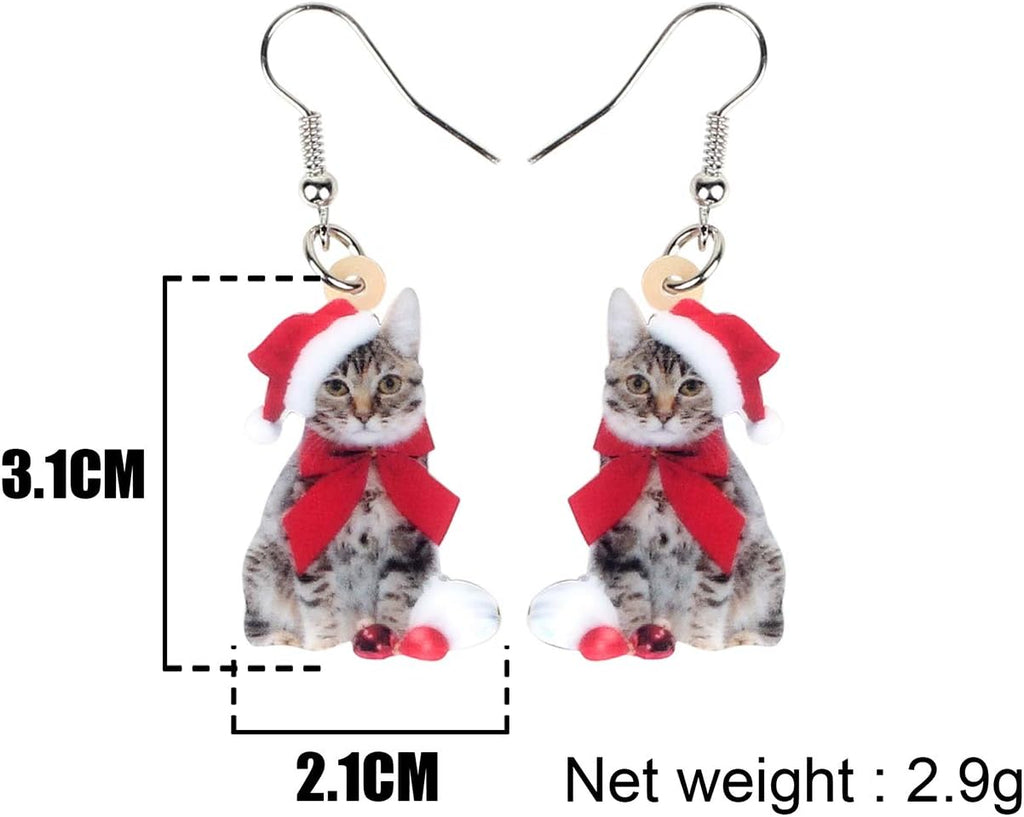 NEWEI Cute Christmas Cat Earrings Dangle Drop for Women Charm Decoration Gifts - QIAO Crystal我的商店QIAO Crystal