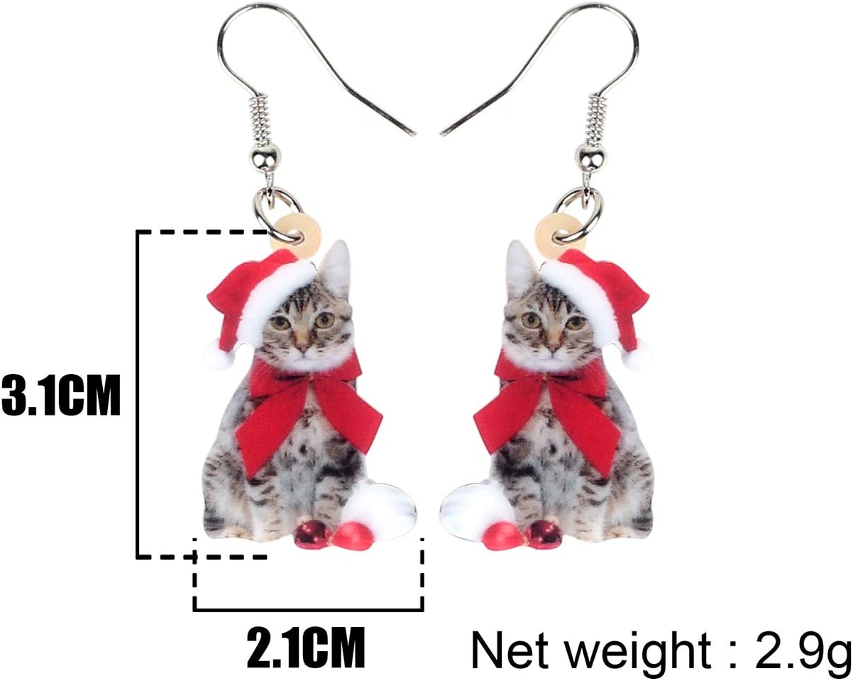 NEWEI Cute Christmas Cat Earrings Dangle Drop for Women Charm Decoration Gifts - QIAO Crystal我的商店QIAO Crystal