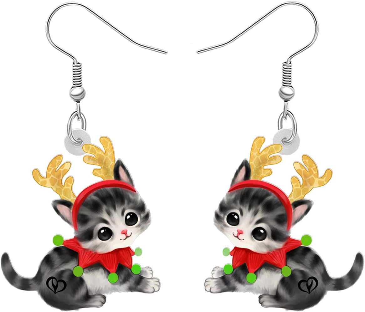 NEWEI Cute Christmas Cat Earrings Dangle Drop for Women Charm Decoration Gifts - QIAO Crystal我的商店QIAO Crystal