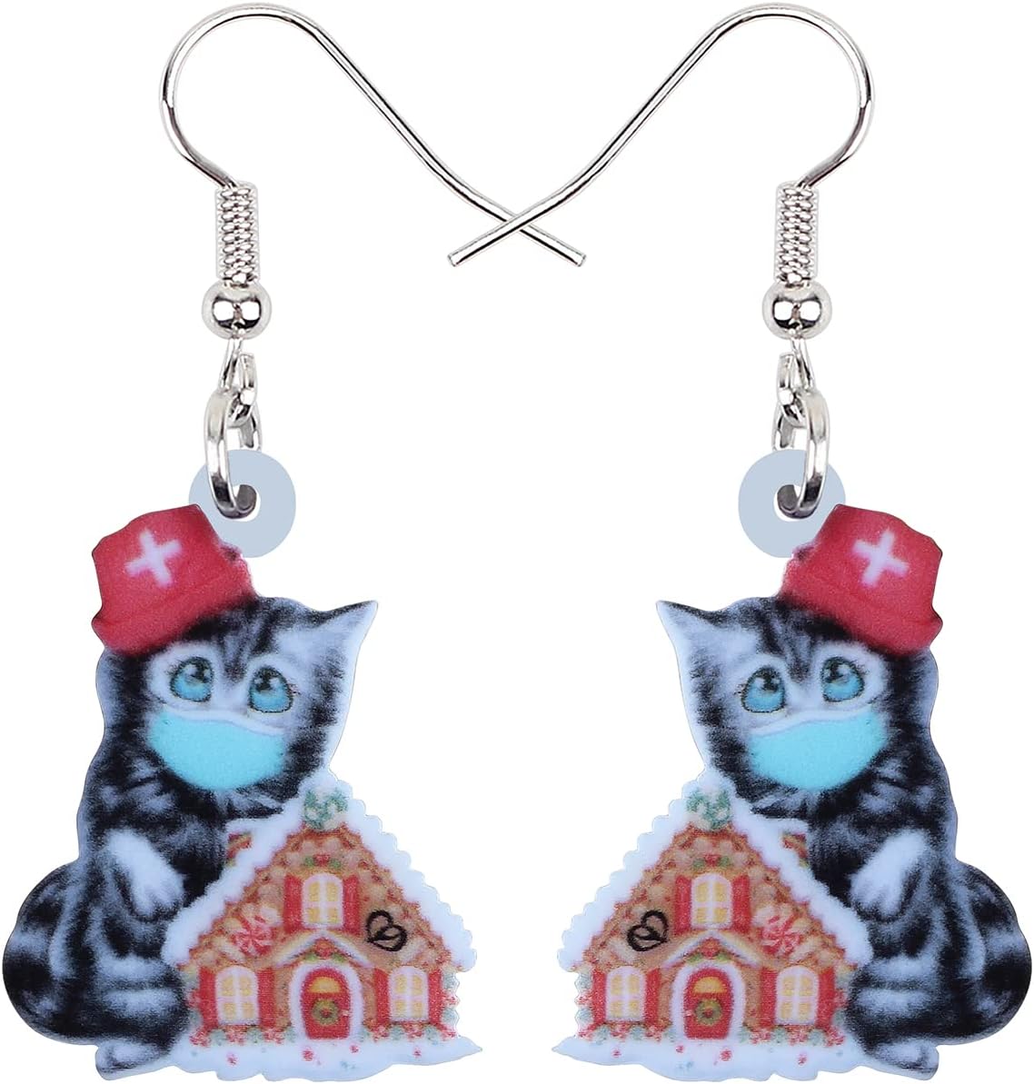 NEWEI Cute Christmas Cat Earrings Dangle Drop for Women Charm Decoration Gifts - QIAO Crystal我的商店QIAO Crystal