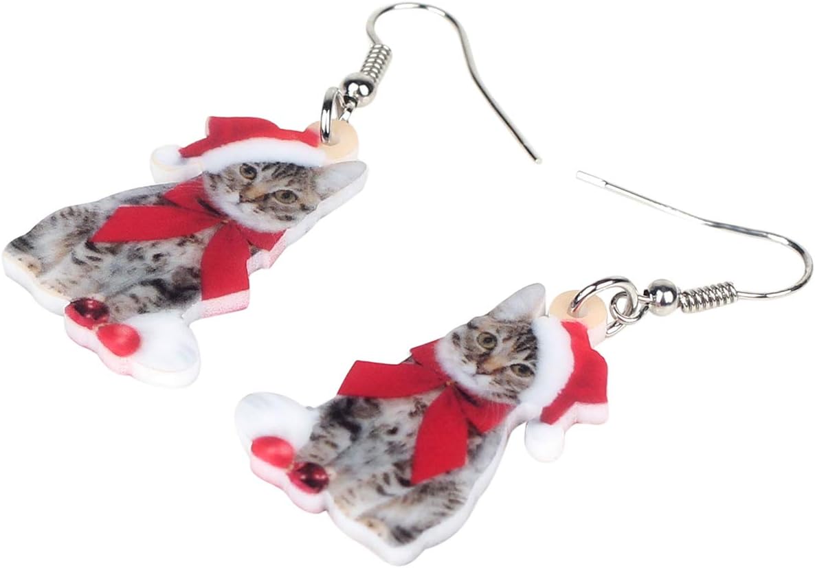 NEWEI Cute Christmas Cat Earrings Dangle Drop for Women Charm Decoration Gifts - QIAO Crystal我的商店QIAO Crystal