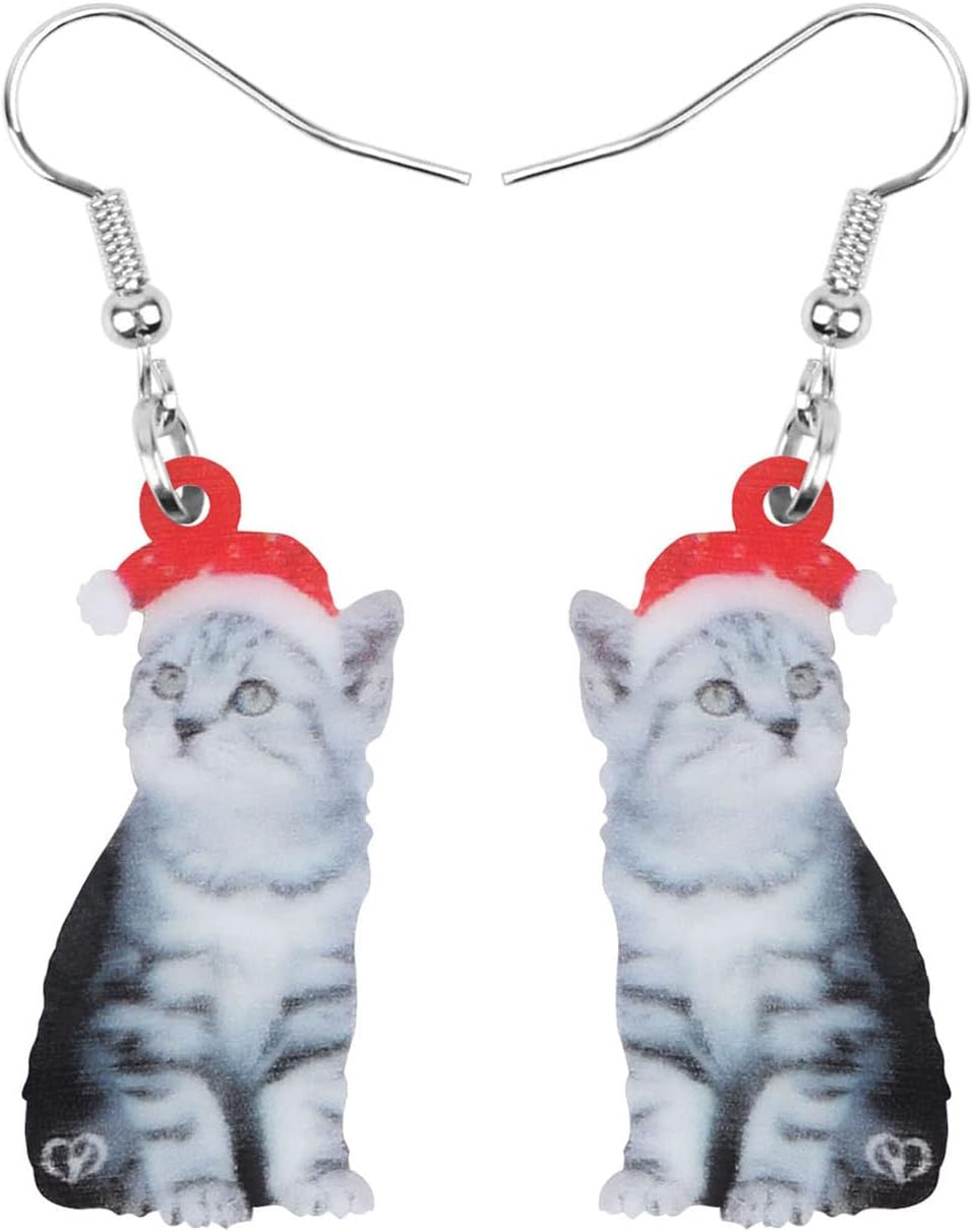 NEWEI Cute Christmas Cat Earrings Dangle Drop for Women Charm Decoration Gifts - QIAO Crystal我的商店QIAO Crystal