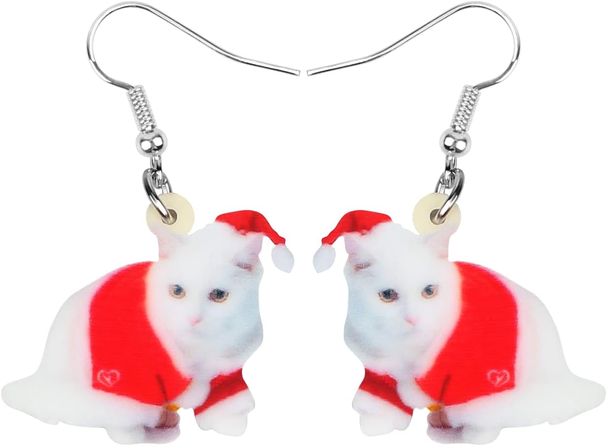 NEWEI Cute Christmas Cat Earrings Dangle Drop for Women Charm Decoration Gifts - QIAO Crystal我的商店QIAO Crystal
