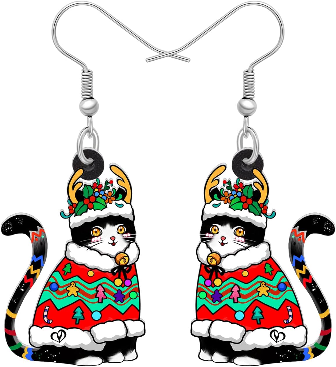 NEWEI Cute Christmas Cat Earrings Dangle Drop for Women Charm Decoration Gifts - QIAO Crystal我的商店QIAO Crystal