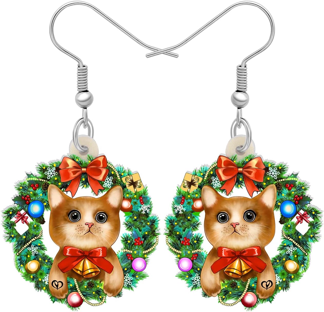 NEWEI Cute Christmas Cat Earrings Dangle Drop for Women Charm Decoration Gifts - QIAO Crystal我的商店QIAO Crystal
