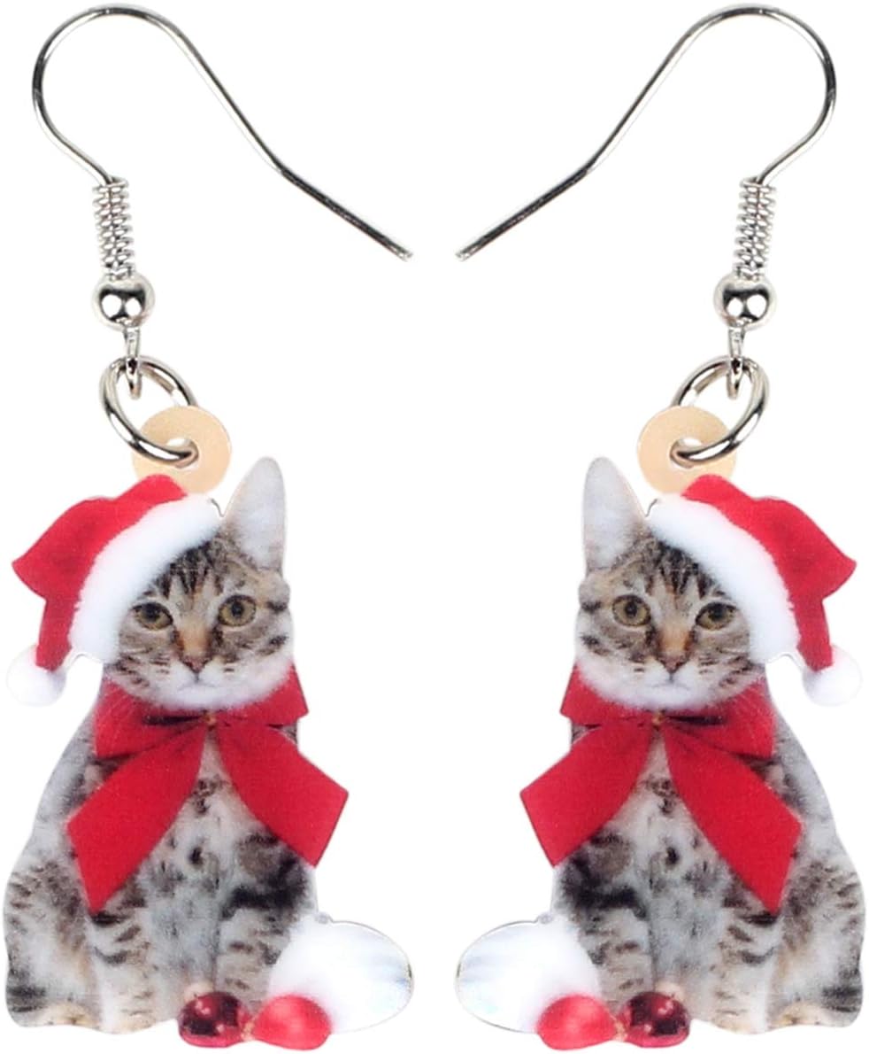 NEWEI Cute Christmas Cat Earrings Dangle Drop for Women Charm Decoration Gifts - QIAO Crystal我的商店QIAO Crystal