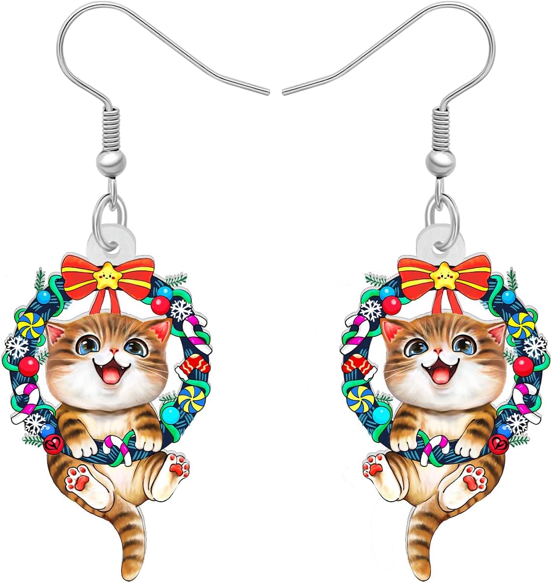 NEWEI Cute Christmas Cat Earrings Dangle Drop for Women Charm Decoration Gifts - QIAO Crystal我的商店QIAO Crystal