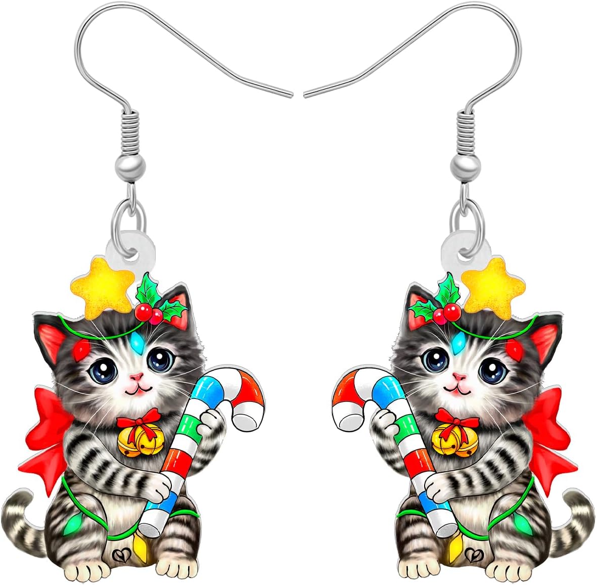 NEWEI Cute Christmas Cat Earrings Dangle Drop for Women Charm Decoration Gifts - QIAO Crystal我的商店QIAO Crystal