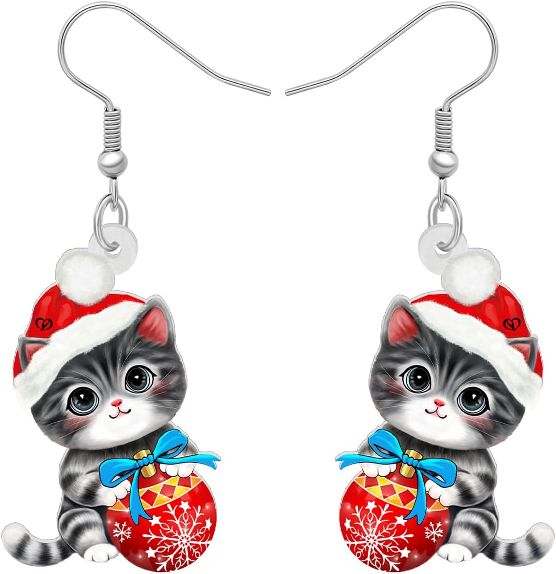 NEWEI Cute Christmas Cat Earrings Dangle Drop for Women Charm Decoration Gifts - QIAO Crystal我的商店QIAO Crystal