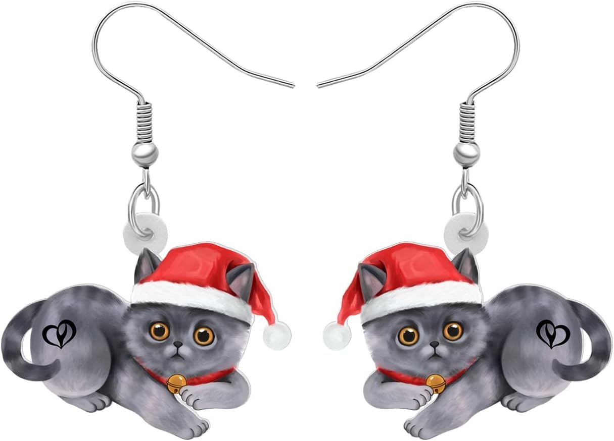 NEWEI Cute Christmas Cat Earrings Dangle Drop for Women Charm Decoration Gifts - QIAO Crystal我的商店QIAO Crystal