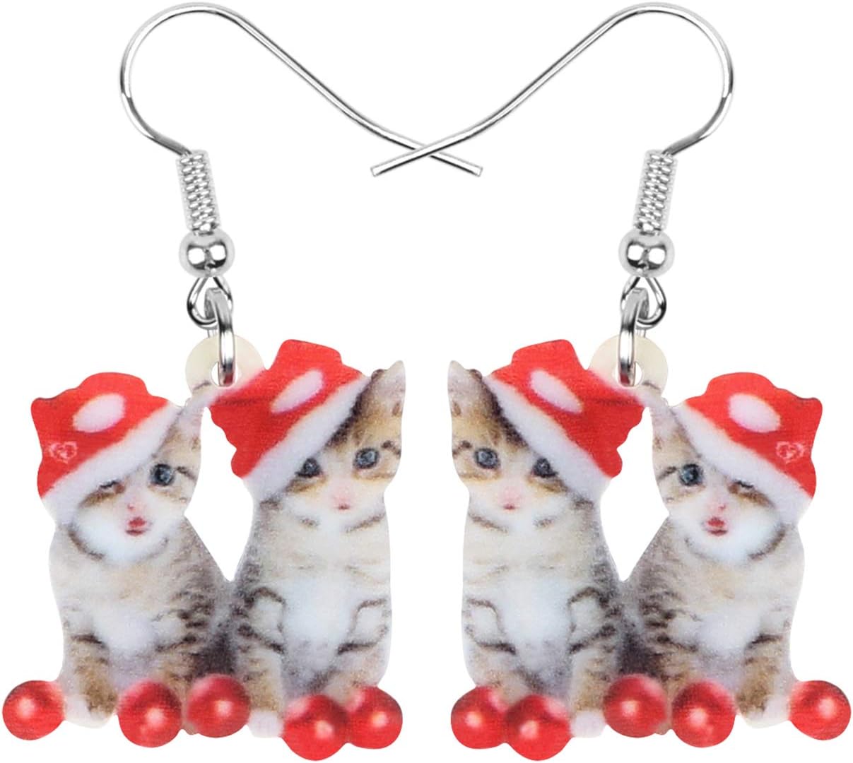 NEWEI Cute Christmas Cat Earrings Dangle Drop for Women Charm Decoration Gifts - QIAO Crystal我的商店QIAO Crystal