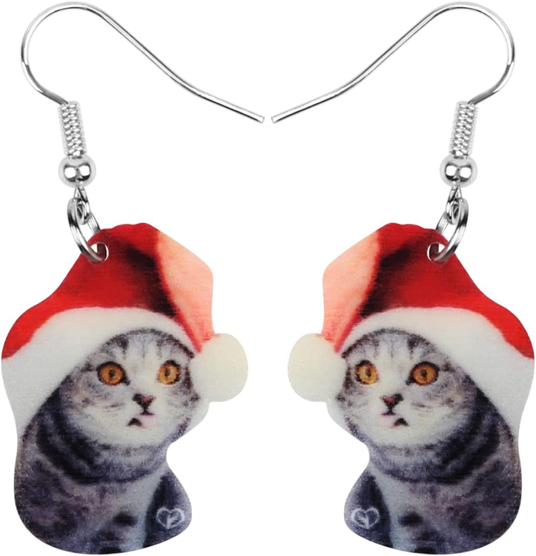 NEWEI Cute Christmas Cat Earrings Dangle Drop for Women Charm Decoration Gifts - QIAO Crystal我的商店QIAO Crystal