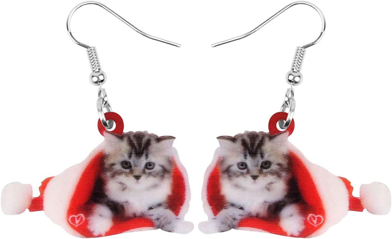 NEWEI Cute Christmas Cat Earrings Dangle Drop for Women Charm Decoration Gifts - QIAO Crystal我的商店QIAO Crystal