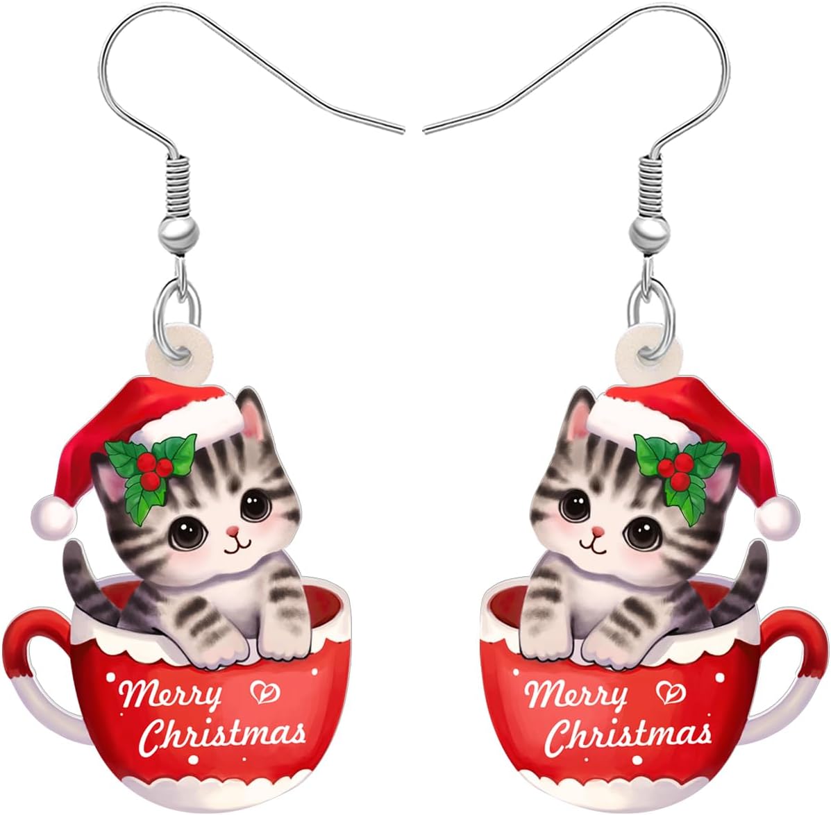 NEWEI Cute Christmas Cat Earrings Dangle Drop for Women Charm Decoration Gifts - QIAO Crystal我的商店QIAO Crystal