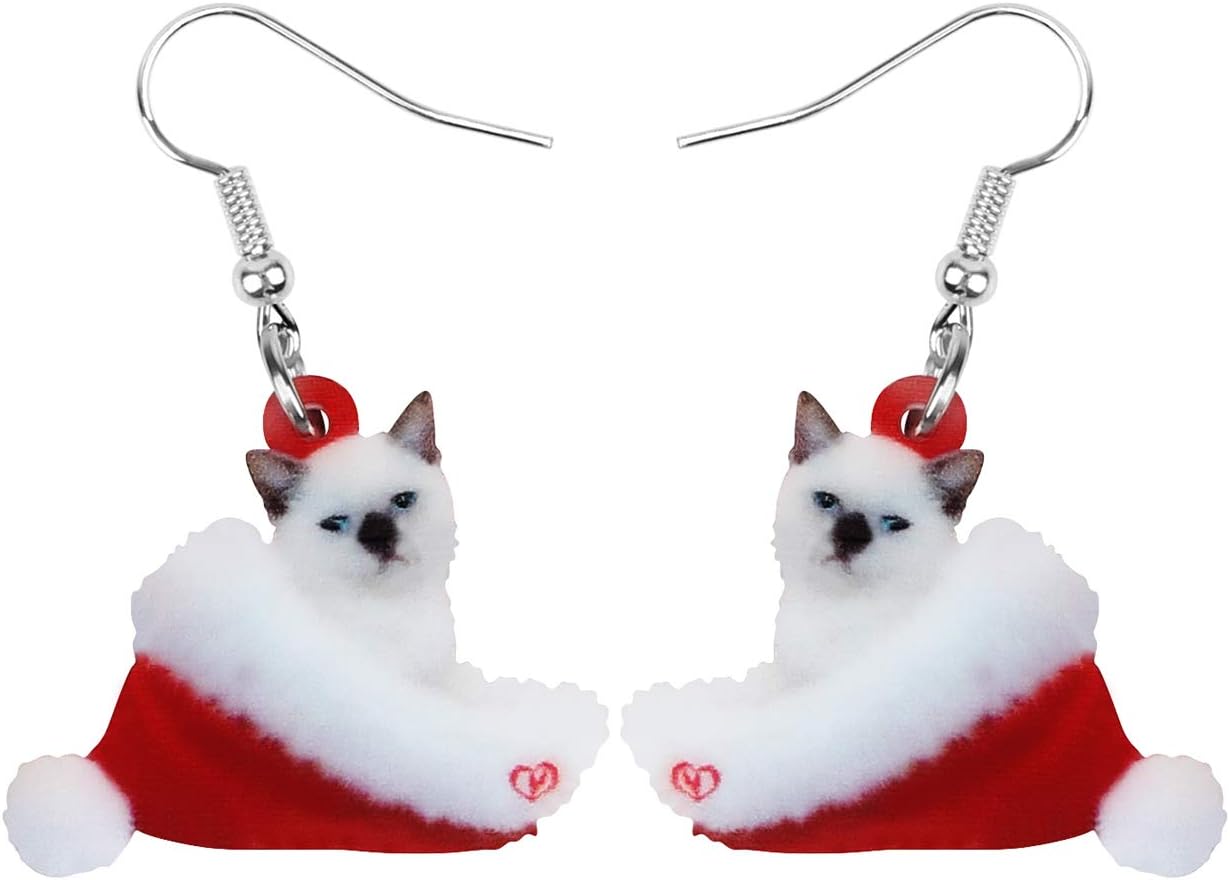 NEWEI Cute Christmas Cat Earrings Dangle Drop for Women Charm Decoration Gifts - QIAO Crystal我的商店QIAO Crystal
