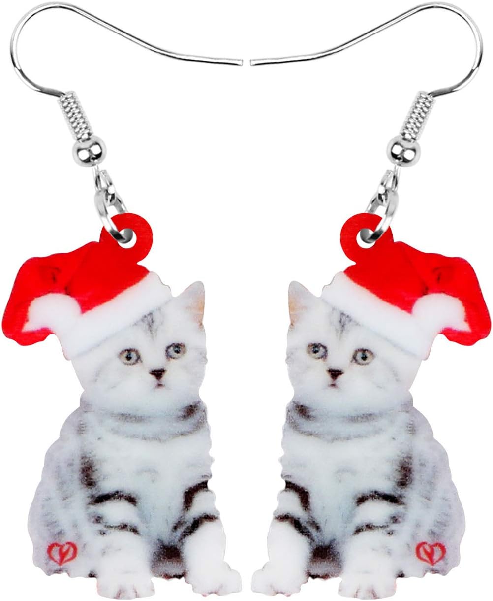 NEWEI Cute Christmas Cat Earrings Dangle Drop for Women Charm Decoration Gifts - QIAO Crystal我的商店QIAO Crystal