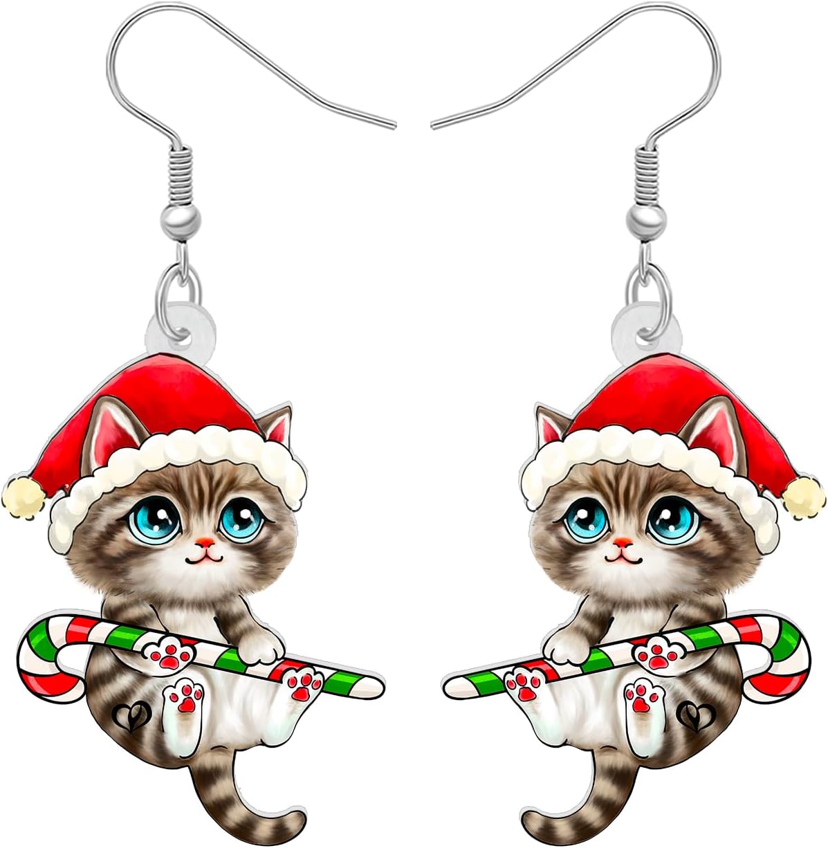 NEWEI Cute Christmas Cat Earrings Dangle Drop for Women Charm Decoration Gifts - QIAO Crystal我的商店QIAO Crystal