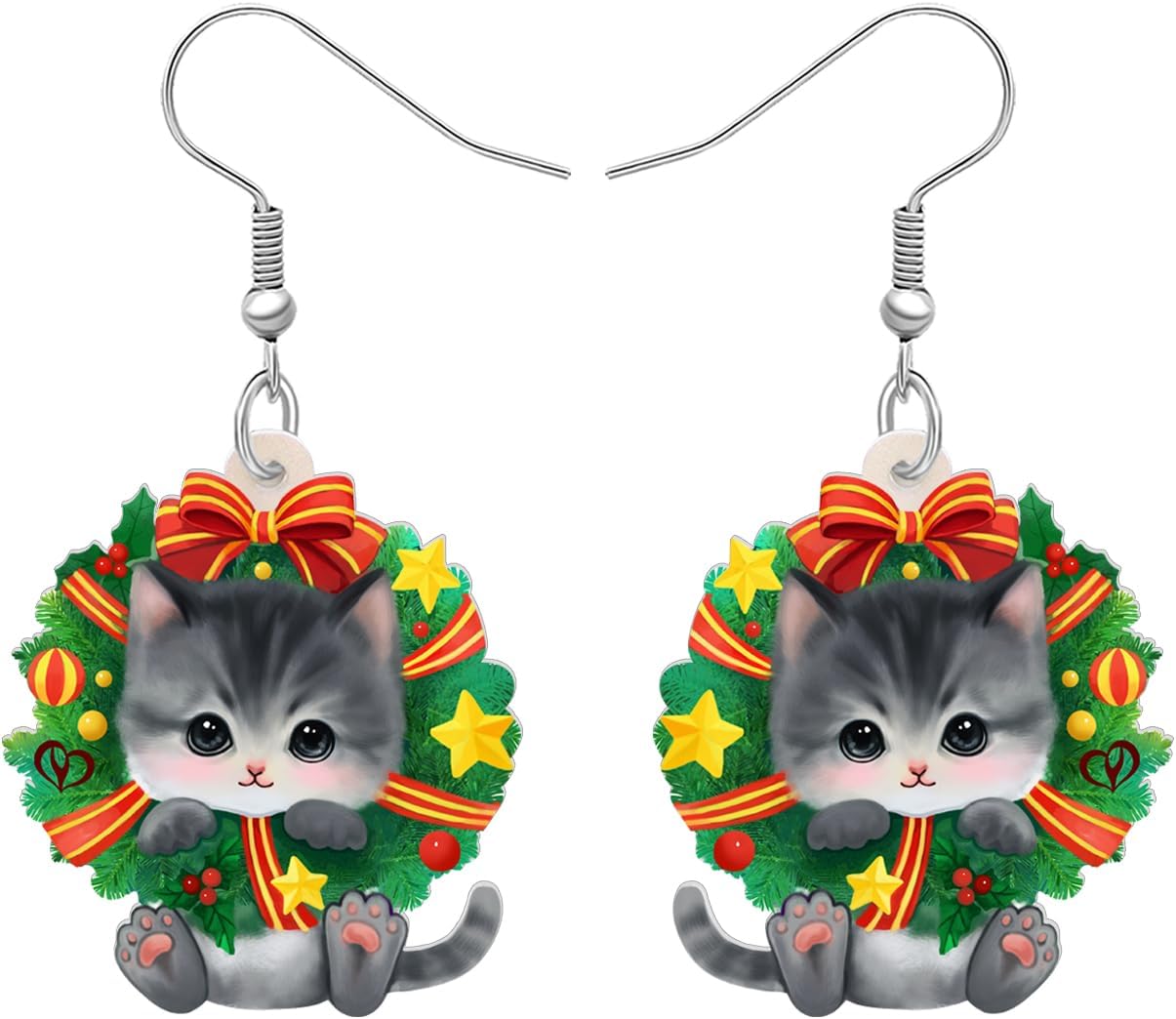 NEWEI Cute Christmas Cat Earrings Dangle Drop for Women Charm Decoration Gifts - QIAO Crystal我的商店QIAO Crystal