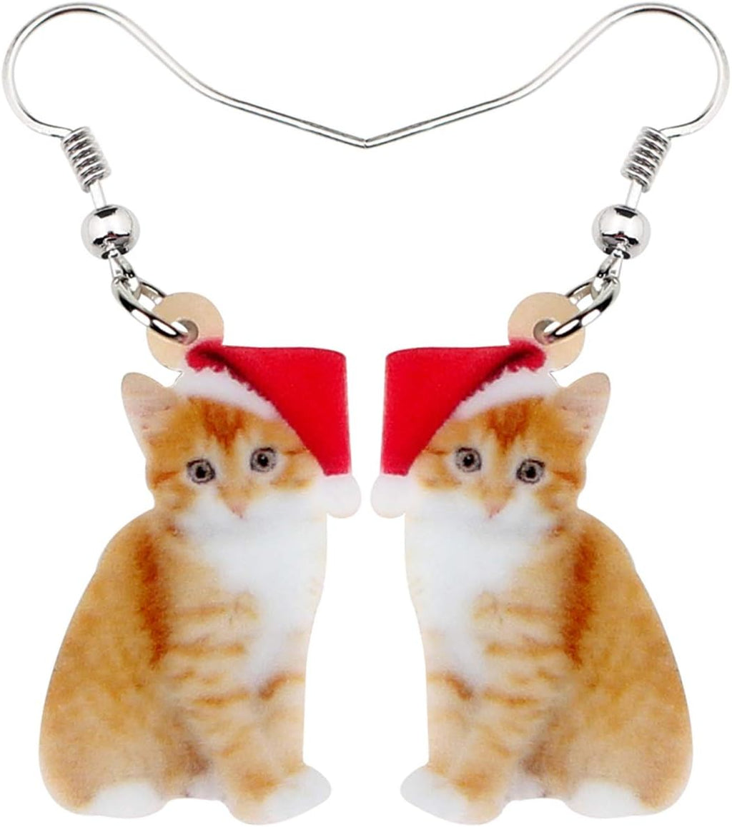 NEWEI Cute Christmas Cat Earrings Dangle Drop for Women Charm Decoration Gifts - QIAO Crystal我的商店QIAO Crystal