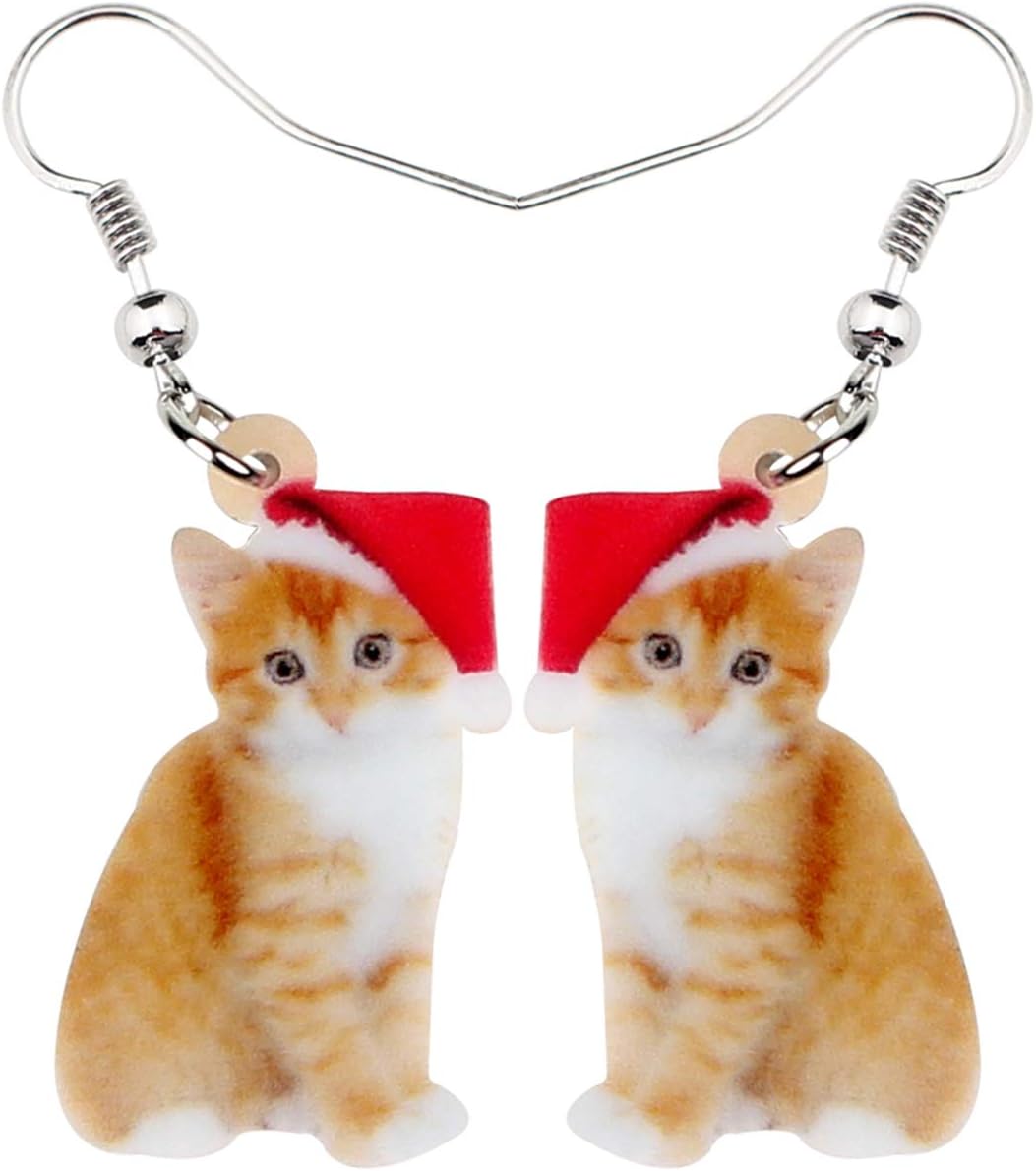 NEWEI Cute Christmas Cat Earrings Dangle Drop for Women Charm Decoration Gifts - QIAO Crystal我的商店QIAO Crystal