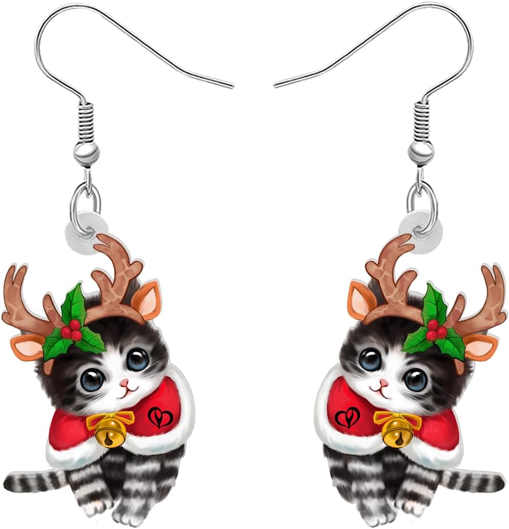 NEWEI Cute Christmas Cat Earrings Dangle Drop for Women Charm Decoration Gifts - QIAO Crystal我的商店QIAO Crystal
