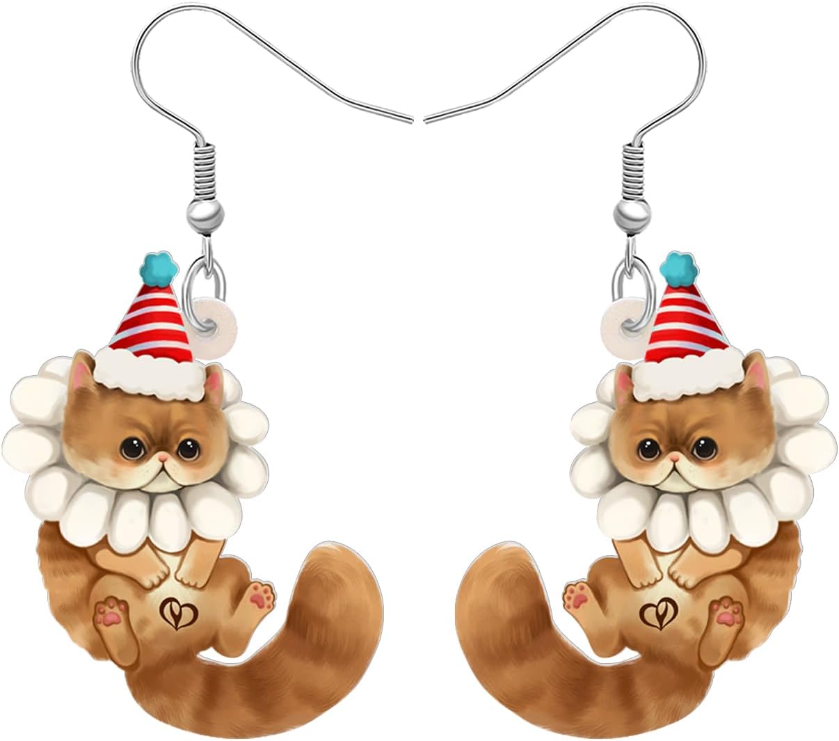 NEWEI Cute Christmas Cat Earrings Dangle Drop for Women Charm Decoration Gifts - QIAO Crystal我的商店QIAO Crystal