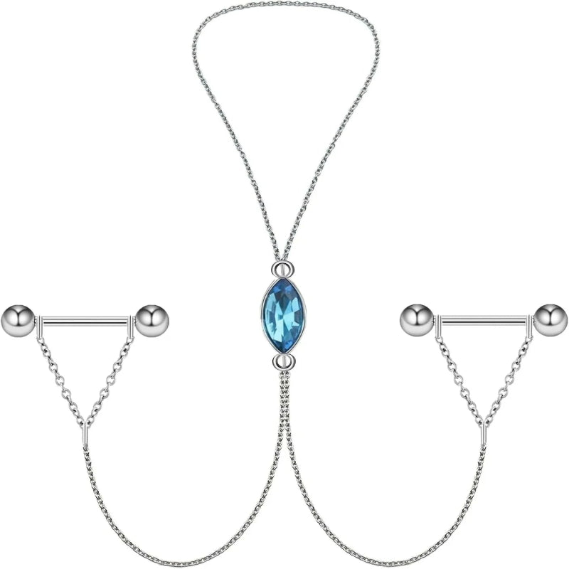 Nipple Chains Pierced Necklace 14G Barbells Nipple Rings Drizzle Dangle Body Piercing