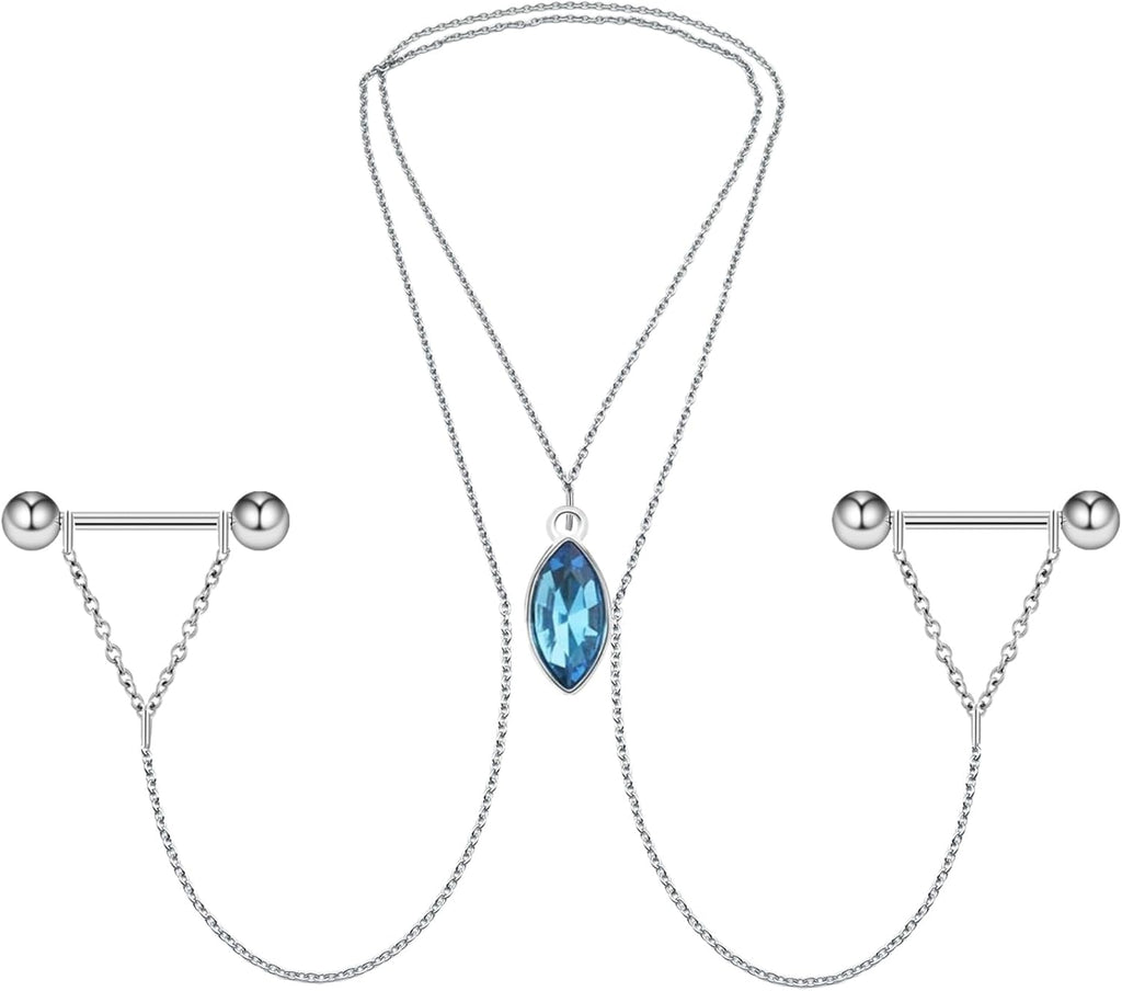 Nipple Chains Pierced Necklace 14G Barbells Nipple Rings Drizzle Dangle Body Piercing Jewelry - QIAO CrystalQIAO CrystalQIAO Crystal