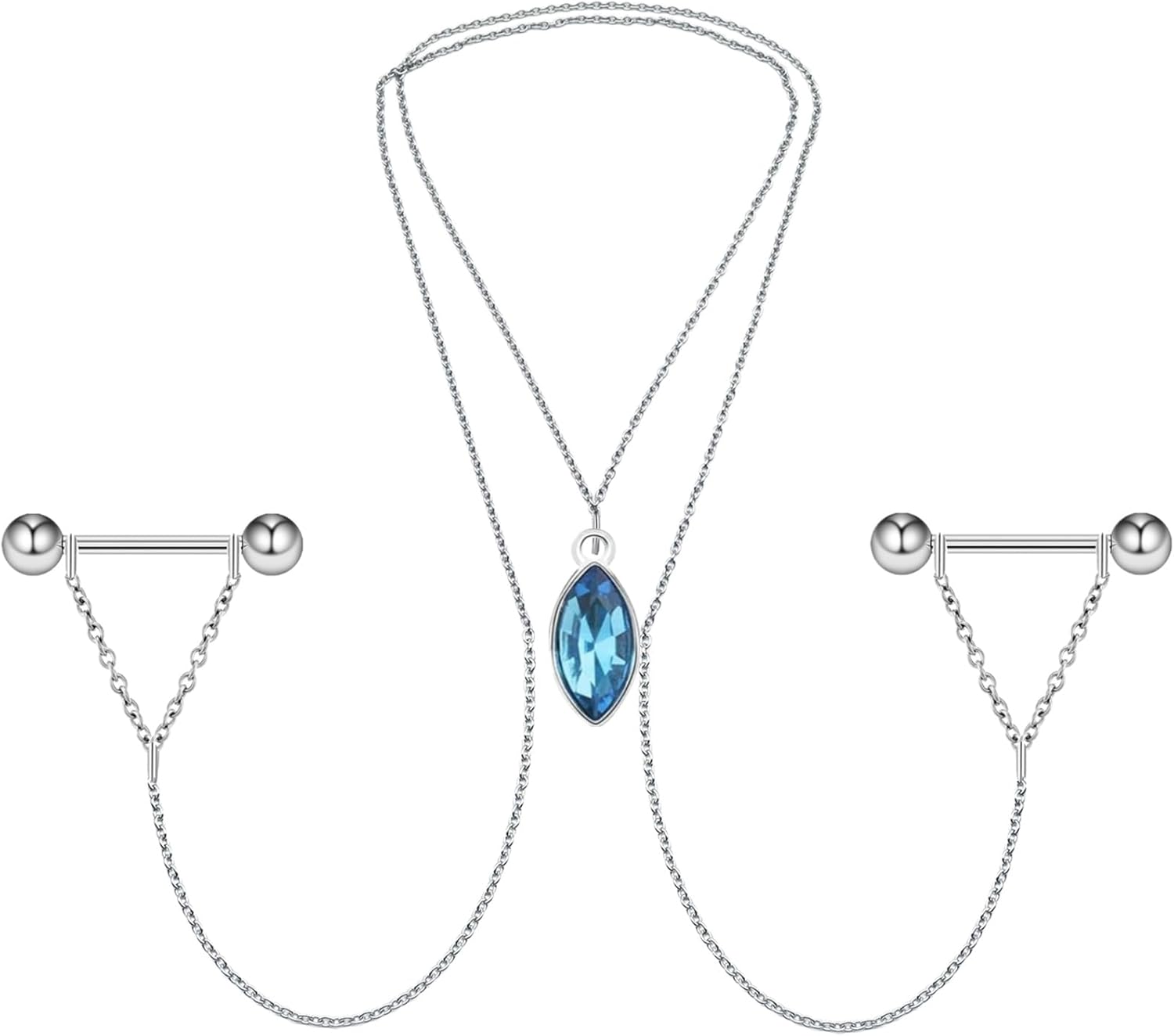 Nipple Chains Pierced Necklace 14G Barbells Nipple Rings Drizzle Dangle Body Piercing Jewelry - QIAO CrystalQIAO CrystalQIAO Crystal